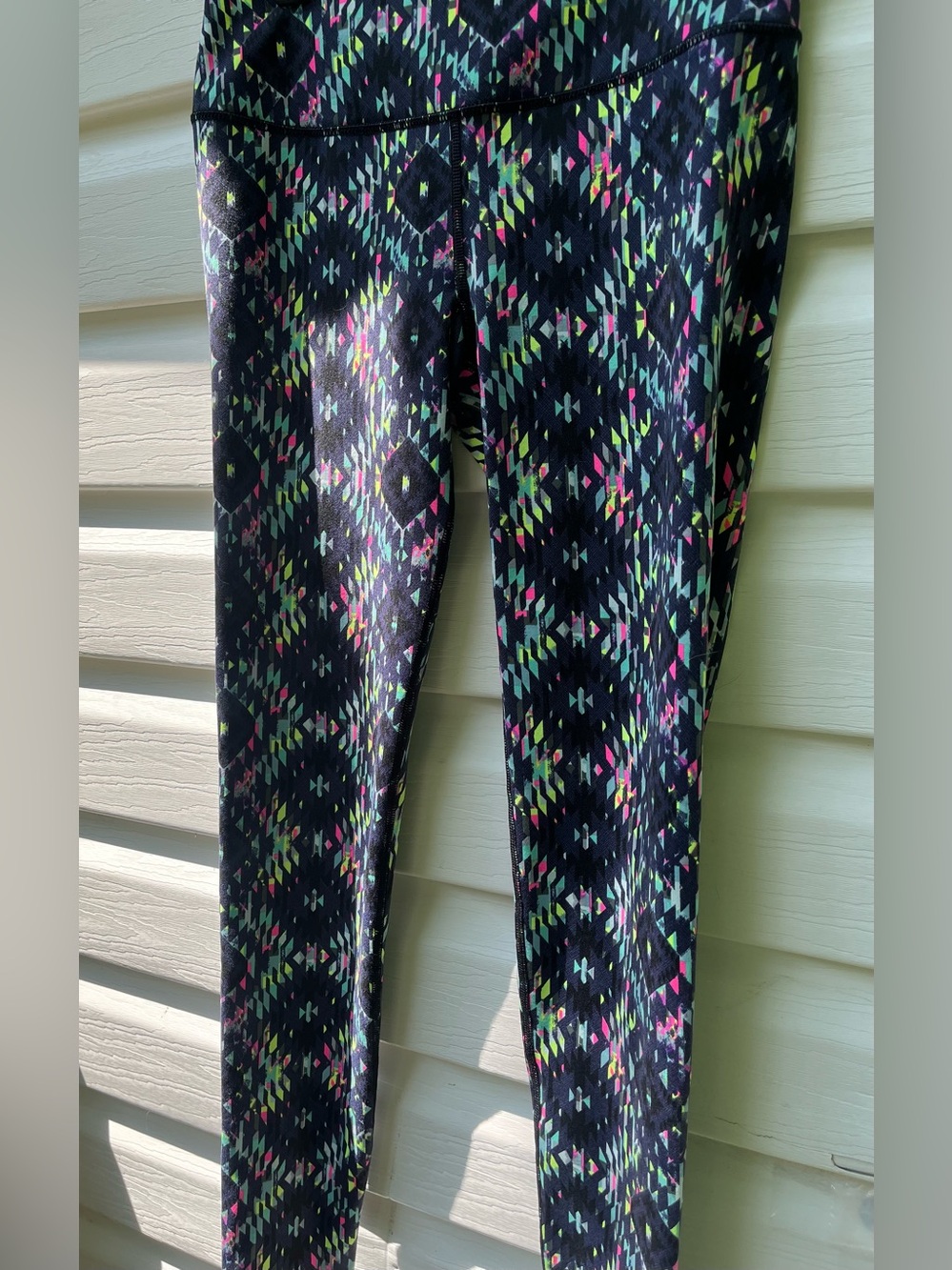 Victoria's Secret Black Leggings with Neon Geometric Print